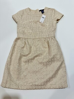 NWT Gap Kids Girls Size Small Dress Metallic Gold Brocade Cap Sleeves | eBay