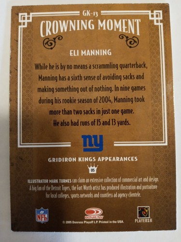 2005 Donruss Throwback Threads Gridiron Kings🏈 #GK-13 - Eli Manning - NY Giants - Picture 2 of 2
