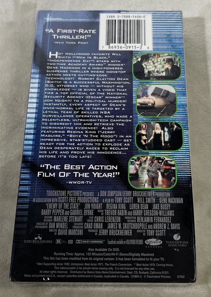 Enemy Of The State Will Smith Gene Hackman Regina King 1992 VHS SEALED - Image 2 of 4