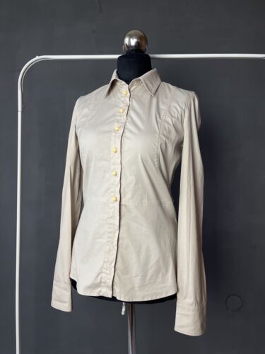 GUCCI Vintage Women's Beige Blouse Logo Buttons Sleeve Cuffs & Collar Size 46 - Picture 1 of 15