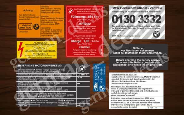 BMW E30, E21, E24, E12, E23, e24, E28, STICKERS ENGINE BAY SET ...