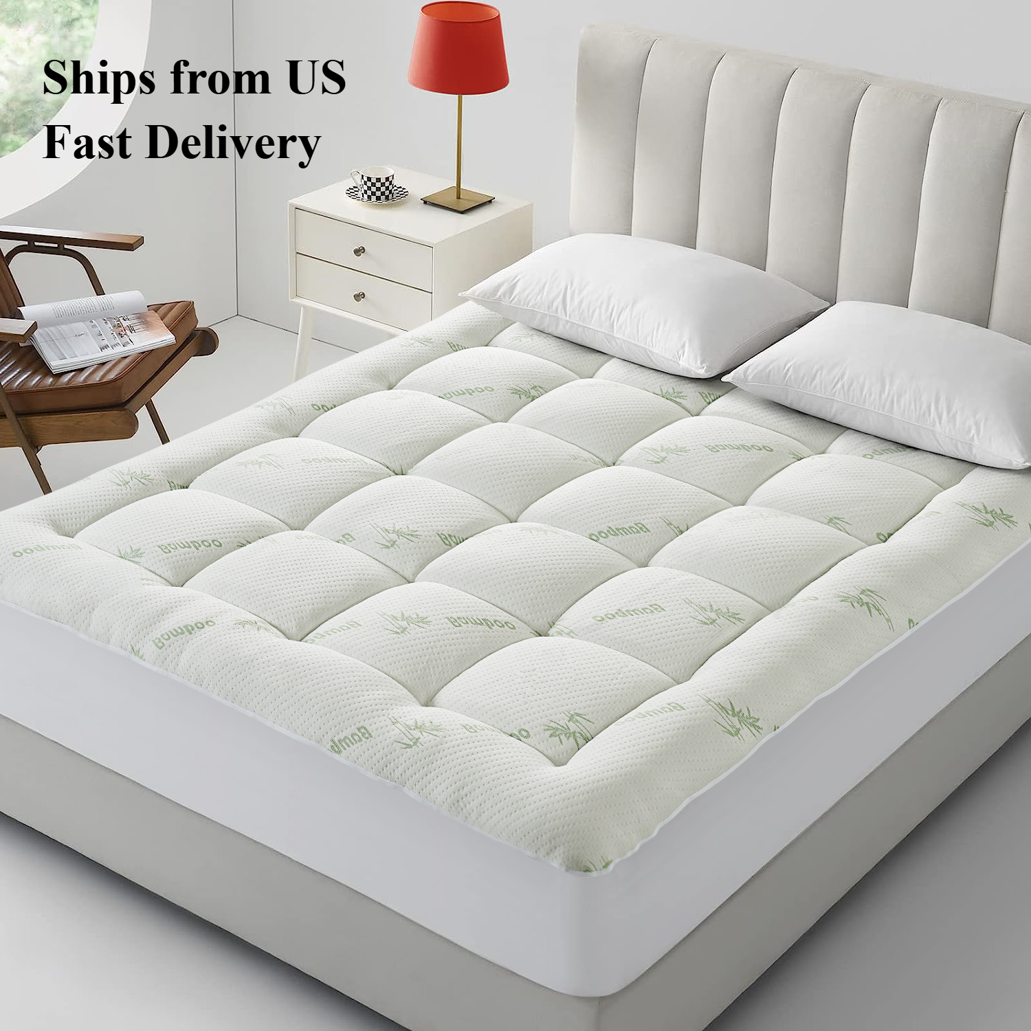 Bamboo Mattress Topper Extra Thick Queen Size Cooling Mattress Pad 8-21