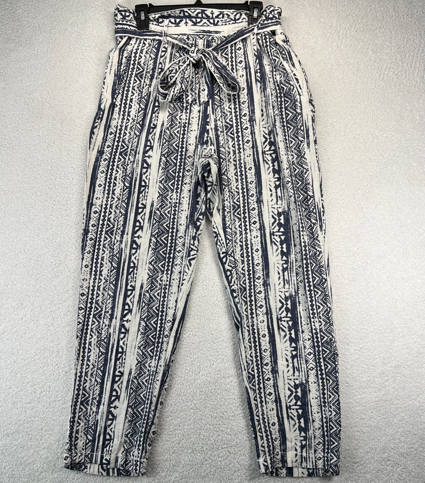 Cali 1850 Women's Paper Bag Linen Pants Large Boho Abstract Summer Beach Pants