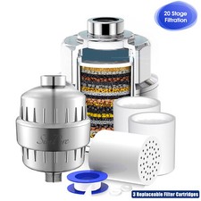 20-Stage Shower Head Filter with 3 Replaceable Filter Cartridges,for Hard Water