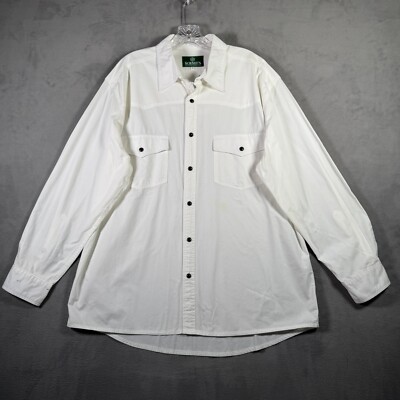 SCHNEE'S Bozeman Montana Shirt Mens L White Pearl Snap Western Long Sleeve Ranch