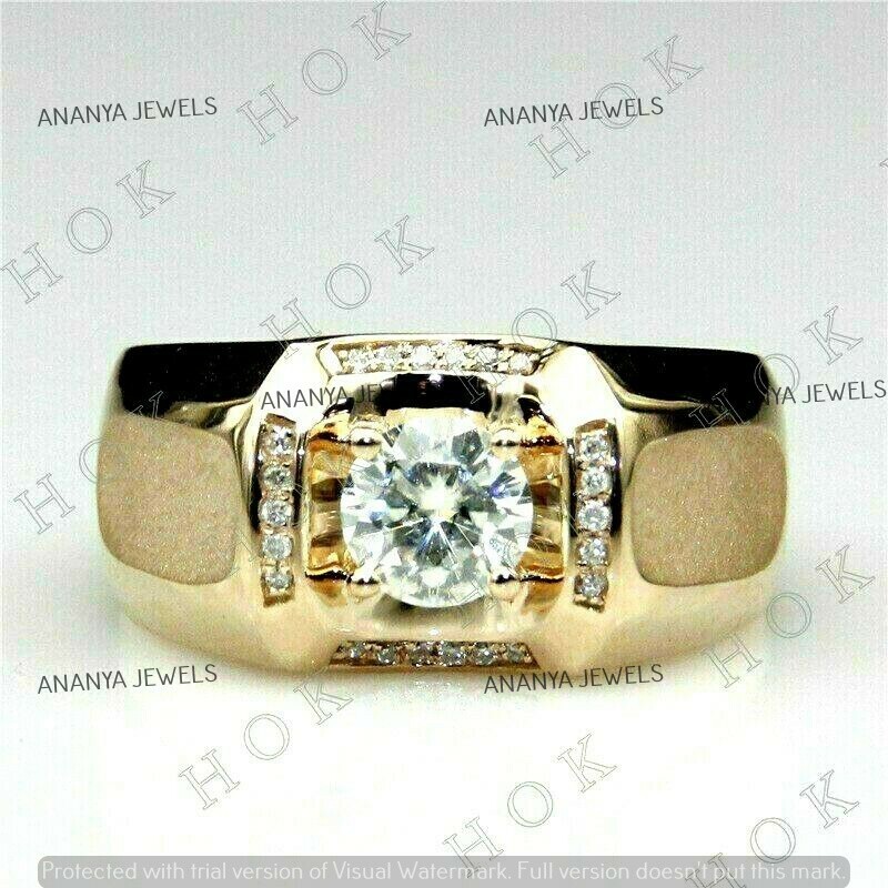 Men's 14K Gold Plated Moissanite Pinky Ring 1 CT Round Size 15-image