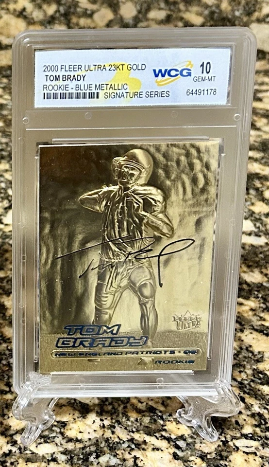 TOM BRADY 2000 FLEER Signature Series GEM-Mt 10 23KT CARTÃO DE NOVATO DOURADO - Imagem 4 de 4