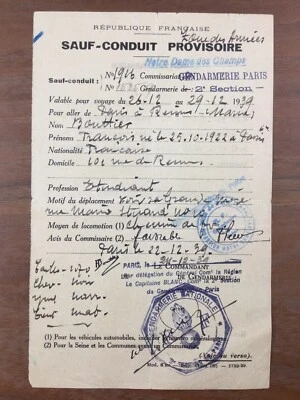 François Bouttier 1939 Sauf Conduit Laisser Passer Paris Reims Guerre France WW1 - Photo 1/3