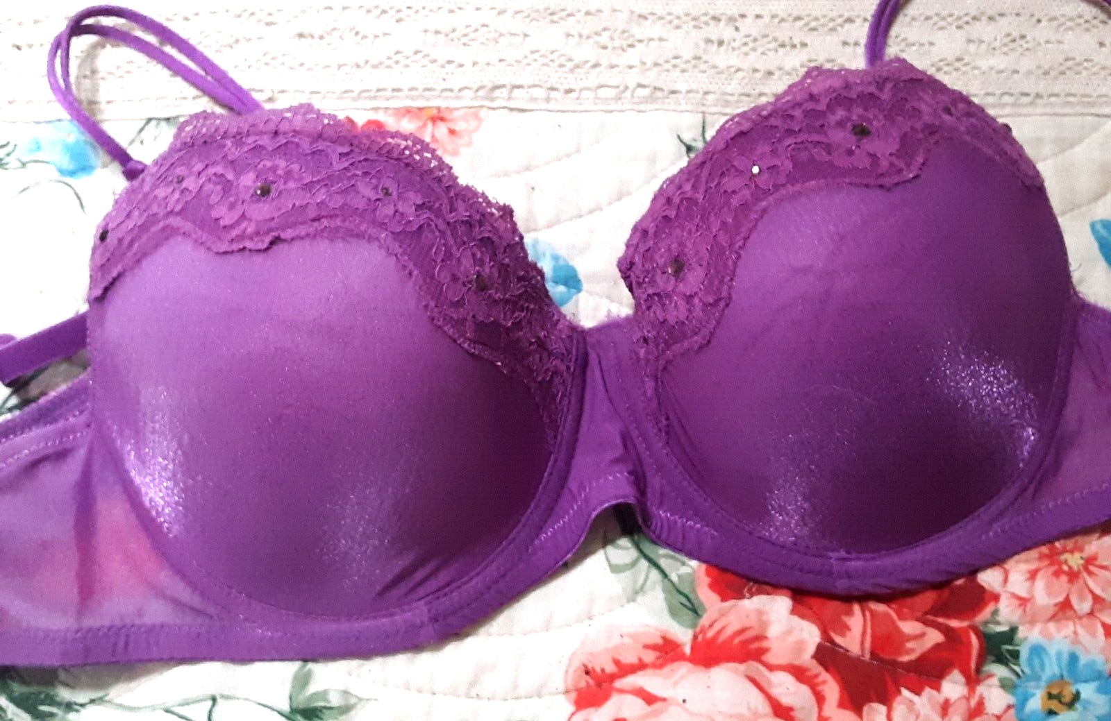Blush Purple Lace Underwire Padded Bra Size 36C EUC