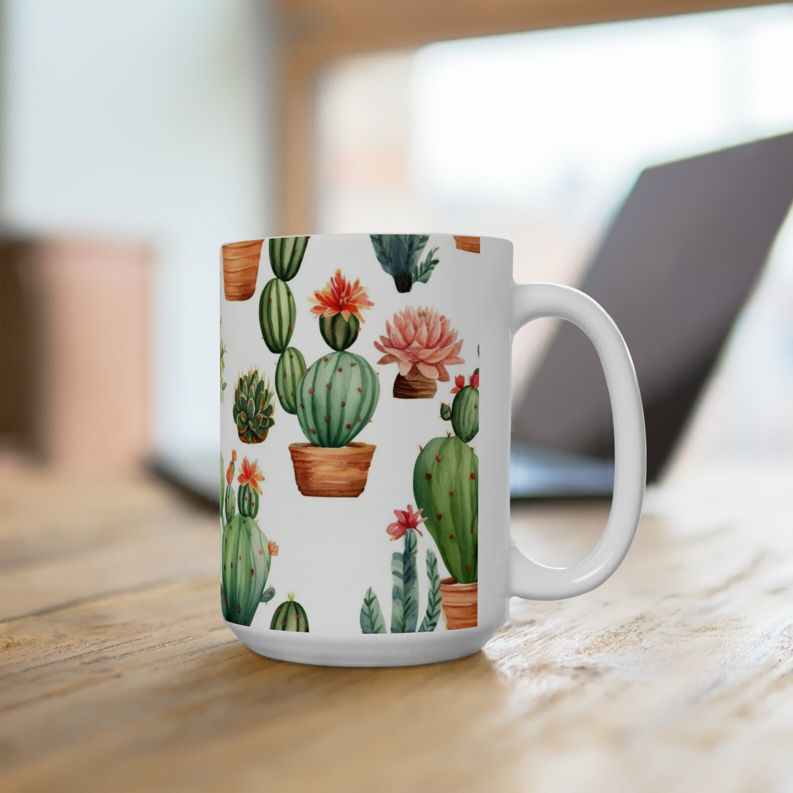 Watercolor Cactus Ceramic Mug 15oz
