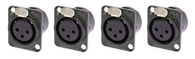 (4 PACK) NEUTRIK NC3FD-L-B-1 3-PIN XLR Female D Type Panel Mount - Black w/Gold