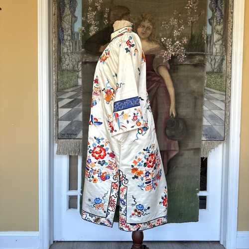 Chaqueta Floral Bata Bordada Arco Iris Seda Blanca China Años 30 Bata Murciélago Pez - Imagen 17 de 18