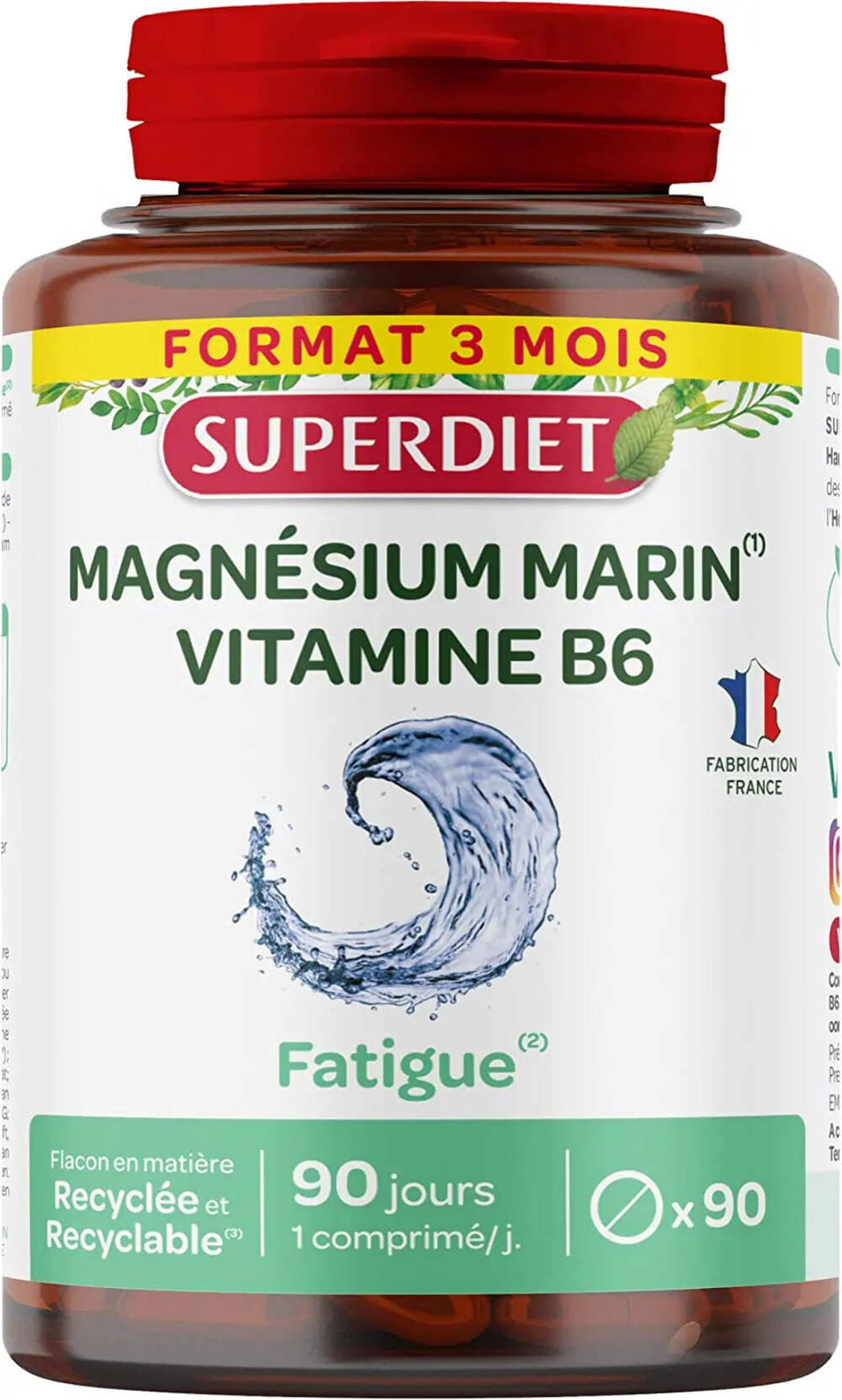 Magnésium Marine Superdiet + B6 pour Réduire la Fatigue 90 Comprimés