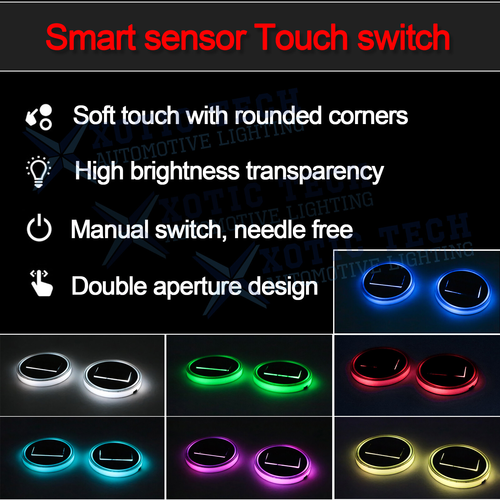 2x Solar Energy LED Cup Holder Coaster Pad RGB Lights For Jeep Wrangler