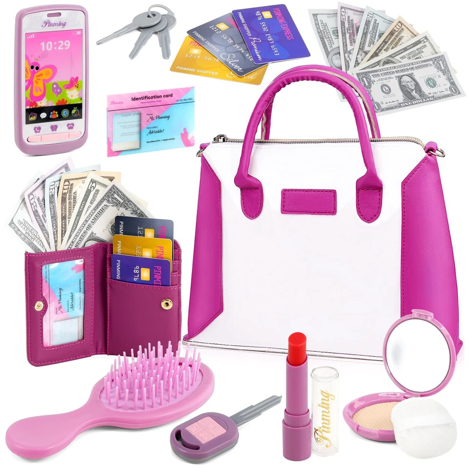 Toddler Purse Pretend Play Makeup Set with Accessories Role Play Toys Gift Girls