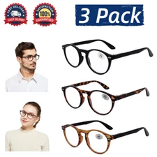 3X Mens Womens Round Plastic Spring Hinges Reading Glasses Readers +1.0~+3.5