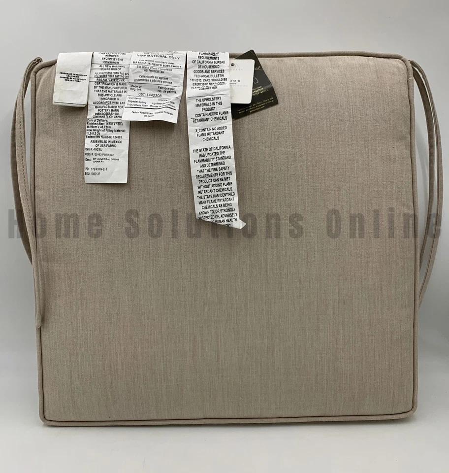 Cojín para silla de comedor exterior Pottery Barn con tuberías lino 19" cuadrado #Z1170D Foto 2 de 4