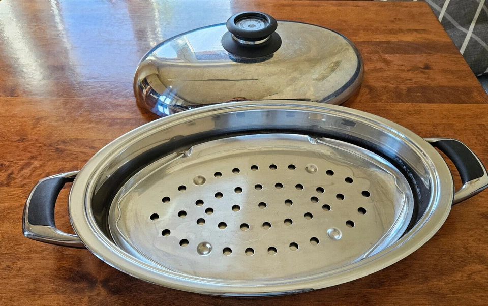 AMC Bräter oval für Braten, Spargel, Fisch 3,5 l mit Dämpf Einsatz