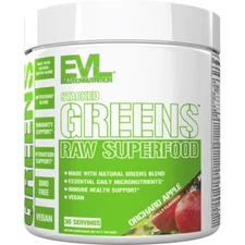 EVL Stacked Greens Raw Vegan Superfood Powder, 30srv,Orchard Apple, BEST BY 1/26