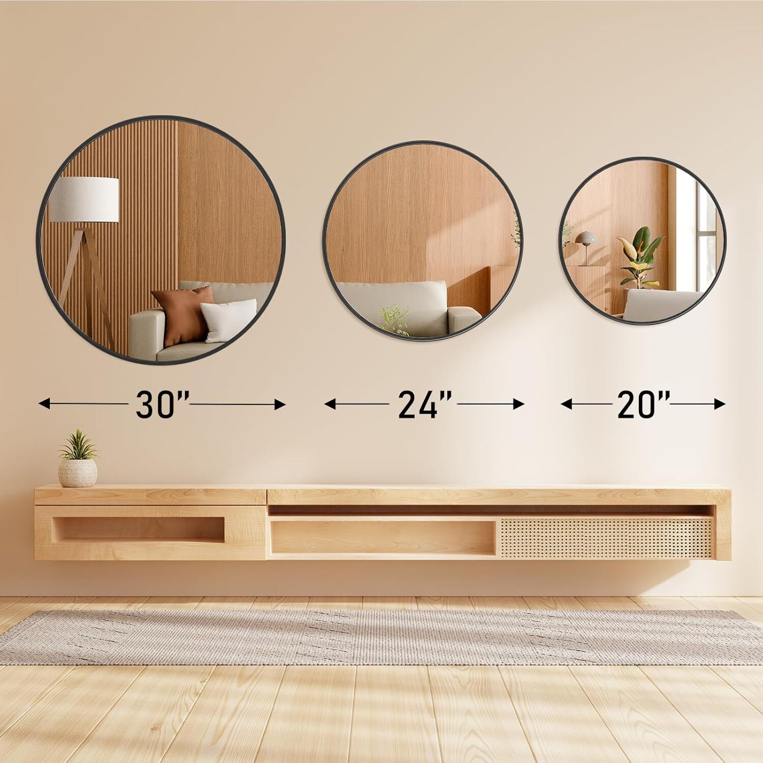 JHK Black Round Wall Mirror Bathroom Mirrors Over Sink Circle Mirror for Bathroom