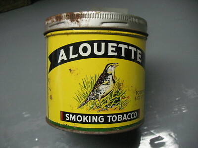 alouette smoke a cigarette ALOUETTE SMOKING TOBACCO TABAC A FUMER MONTREAL TIN EMBOSSED LID