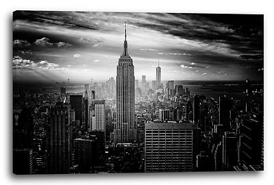 Lein-Wand-Bild New York Städtebilder Skyline black-white schwarz-weiß Manhattan
