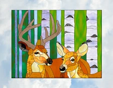 Deer Buck & doe Faux Stained-Glass WINDOW CLING Size 10.6" Repositionable Vinyl