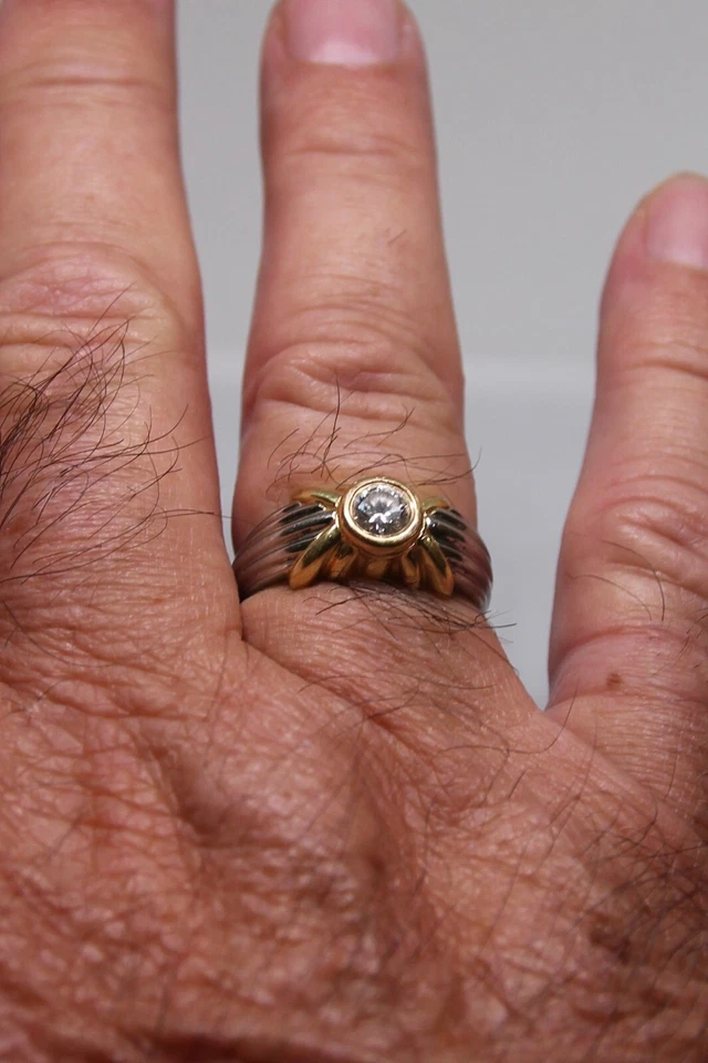 Bague jonc diamant 0.50ct 2 ors jaune et blanc 18 carats SIEGL Créateur Cannes - Photo 3/4