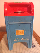 Vintage USPS Mailbox Metal Coin Bank Mail Postal US Collection Blue Still Bank