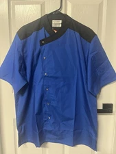 NWT Happy Chef Cook Cool Shirt Womens Men Blue Black Euro Vent Chef Coat large