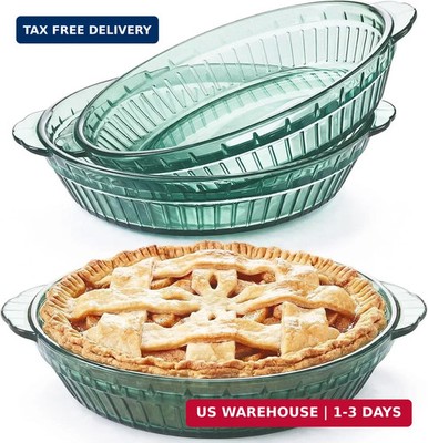 Mifoci 2 Pack Green Glass Pie Dish, 8 Inch Round Deep Plate, Tempered Glass Baki