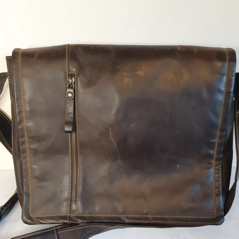 Vintage Visconti London Distressed Leather Messenger Bag Laptop Briefcase Tan - Image 2 of 4