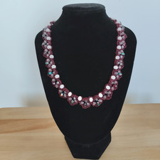 collana filo lurex e cristalli uncinetto bordeaux