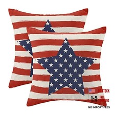 4th of July Pillow Covers 20x20 Inch 20" x 20" Pack of 2 Red Stripe Blue Star