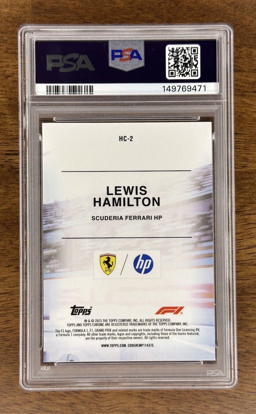 2025 Topps Chrome Lewis Hamilton Helmet Collection PSA 10 view 2