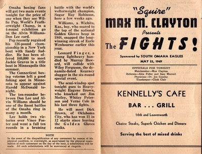 1949 Omaha Kennelly's Cafe Bar Grill Boxing Fights Leaflet