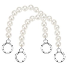 2 Pack 8" Imitation Pearl Purse Strap with Spring O Rings Silver 