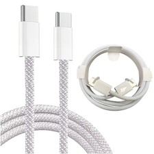 2x USB-C Charging Cable Data Sync Type-C Long Strong Braided Cord White 3ft Long