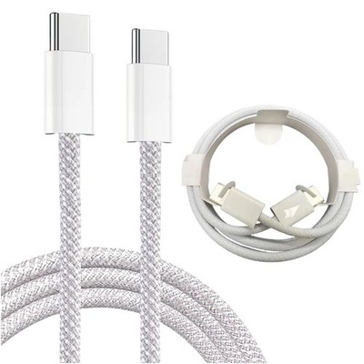 2x USB-C Charging Cable Data Sync Type-C Long Strong Braided Cord White 3ft Long