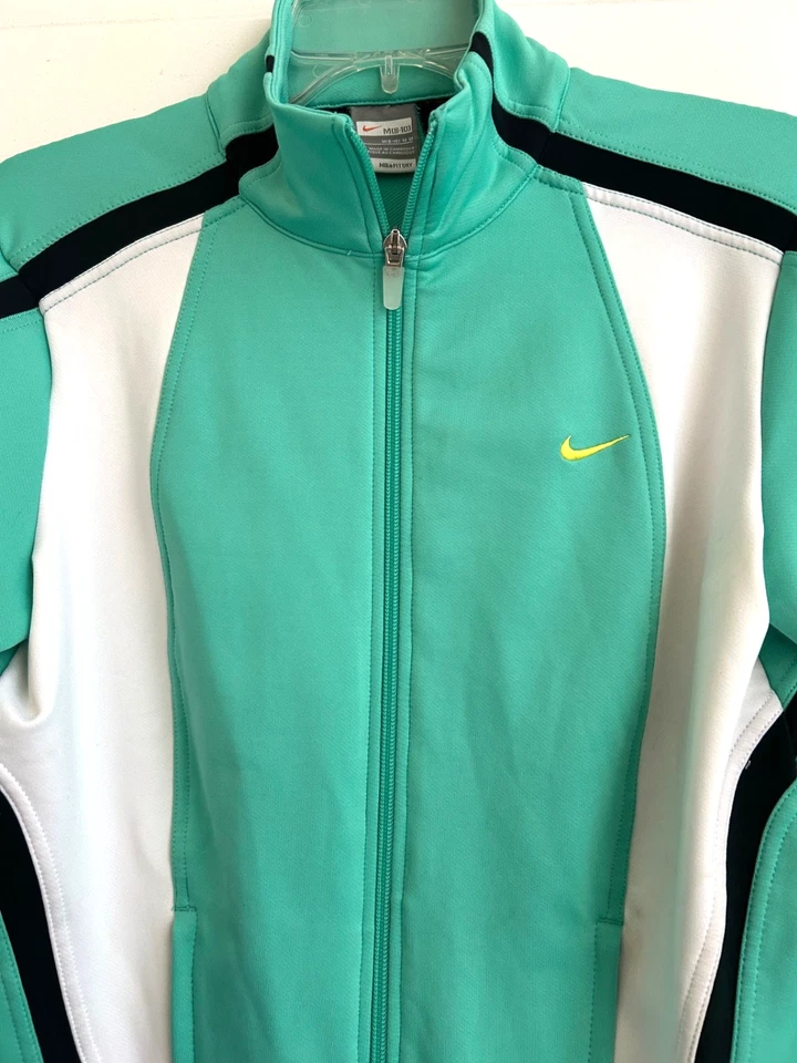 Nike Dri Fit Mujer’s Chaqueta Cremallera Chaqueta Como Nueva Negra Blanca Talla Mediana Entrenamiento Jog Foto 3 de 4
