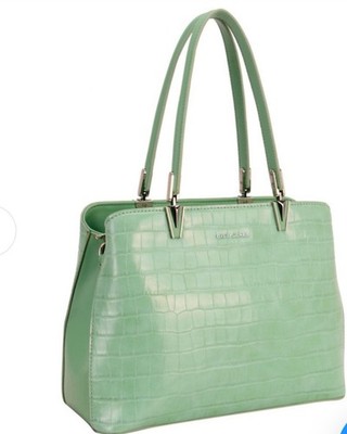 David Jones Green Crocodile Embossed Shoulder Bag Zip Closure Women