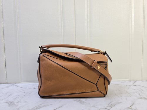 Authentic Loewe Puzzle Small Tan Grained Calfskin Leather 