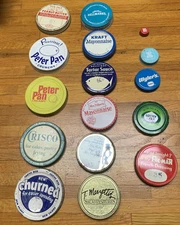 16 Vintage Kraft Mayonnaise Peter Pan Mr Peanut Butter Ann Page Crisco Jar Lids