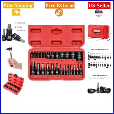 25-Piece Chrome Vanadium & S2 Steel Torx Bit & Socket Set, Black Finish