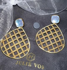 Julie Vos Earrings Iridescent Calcedony Basketweave Luxe Statement NEW NWOT