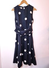 Hobbs Twitchill Dress Size 12 Navy White Polka Dot Linen Midi Wrap Belt
