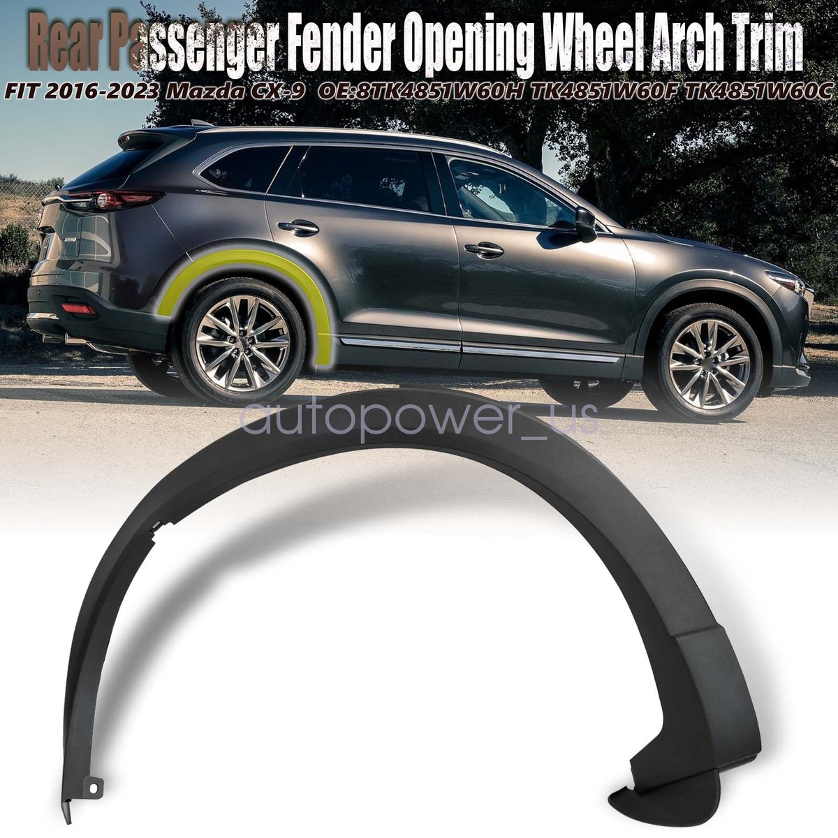 tadi.515 Fit Mazda CX-9 16-23 Right Rear Passenger Side Fender Opening