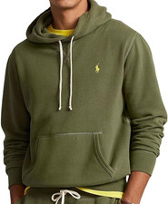 NWT Polo Ralph Lauren DARK SAGE GREEN Fleece Hoodie Sweatshirt Men L YELLOW PONY