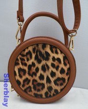 Circle Crossbody Hand Bag Purse Cheetah Calf Hair Brown Print Faux Leather 7