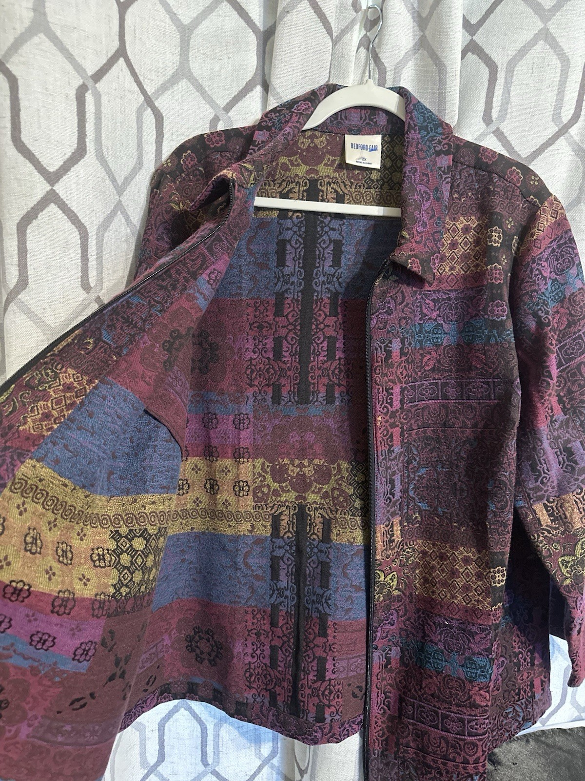 Bedford Fair Geometric Pattern Zip Collared Multi… - image 4